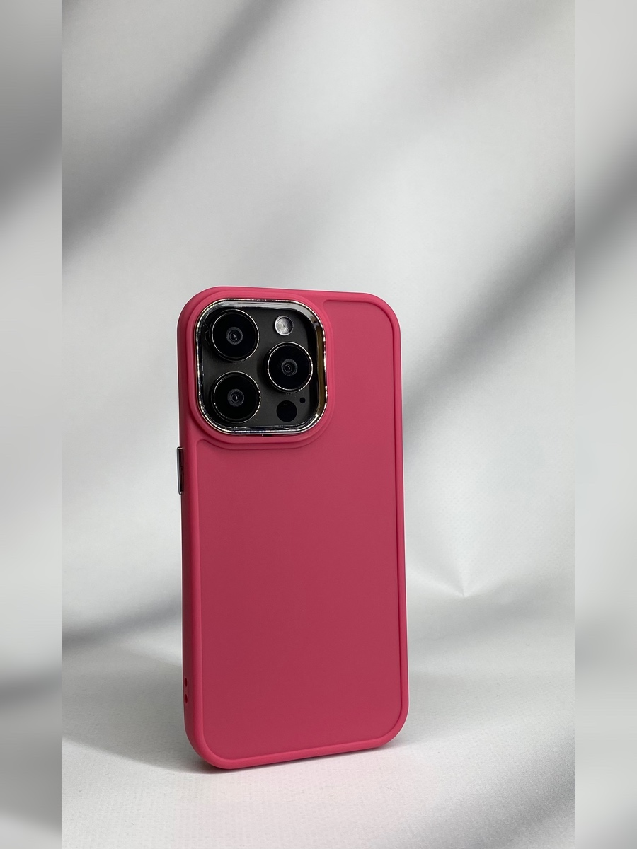 Apple Силиконовый чехол со съемной оправой камеры для iPhone 14 Pro ярко-розовый
