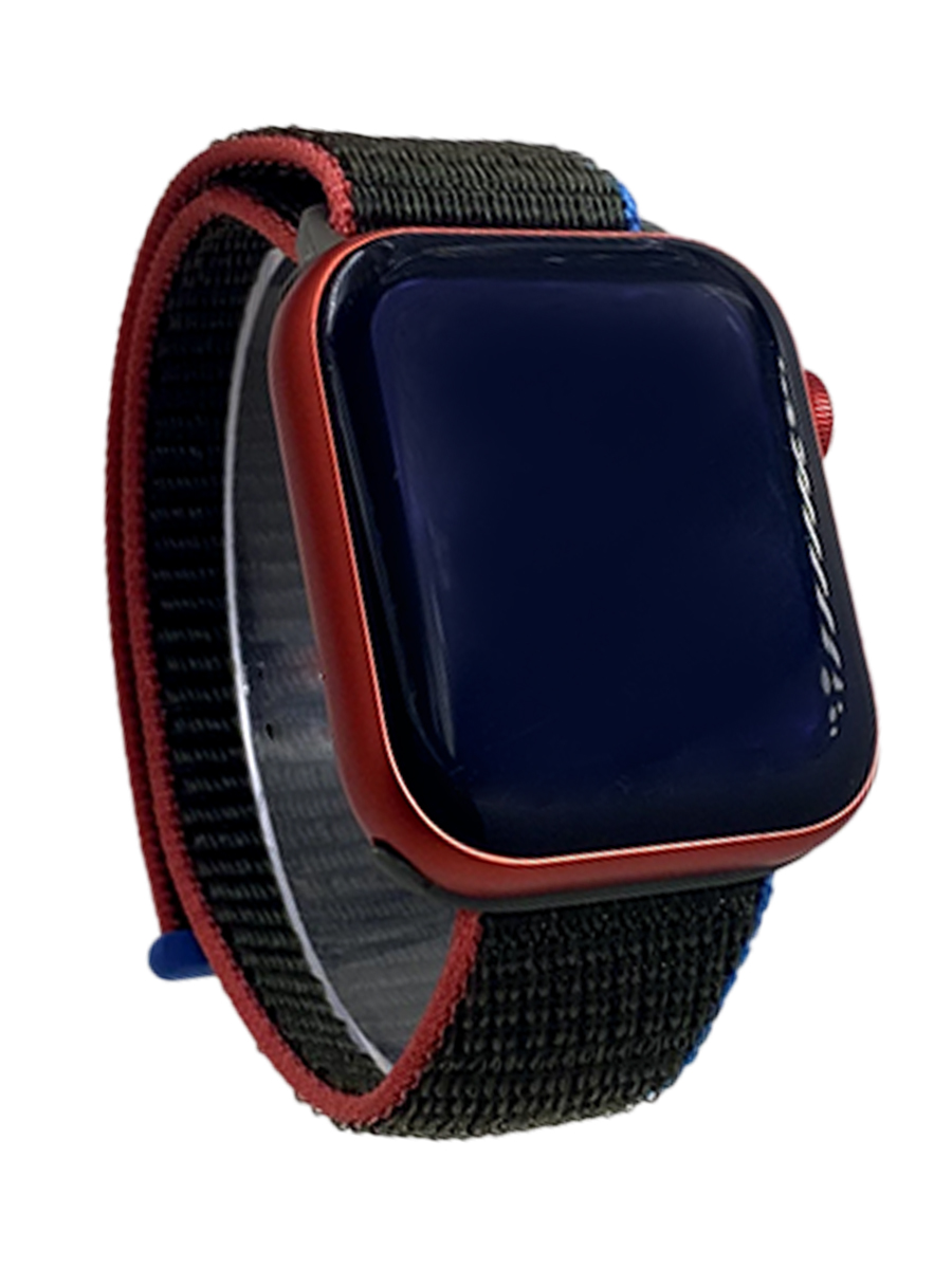 Apple Нейлоновый ремешок на липучке для Apple Watch 1-9 / SE (38/40/41 мм) регулируемый по длине, оливково-красно-синий