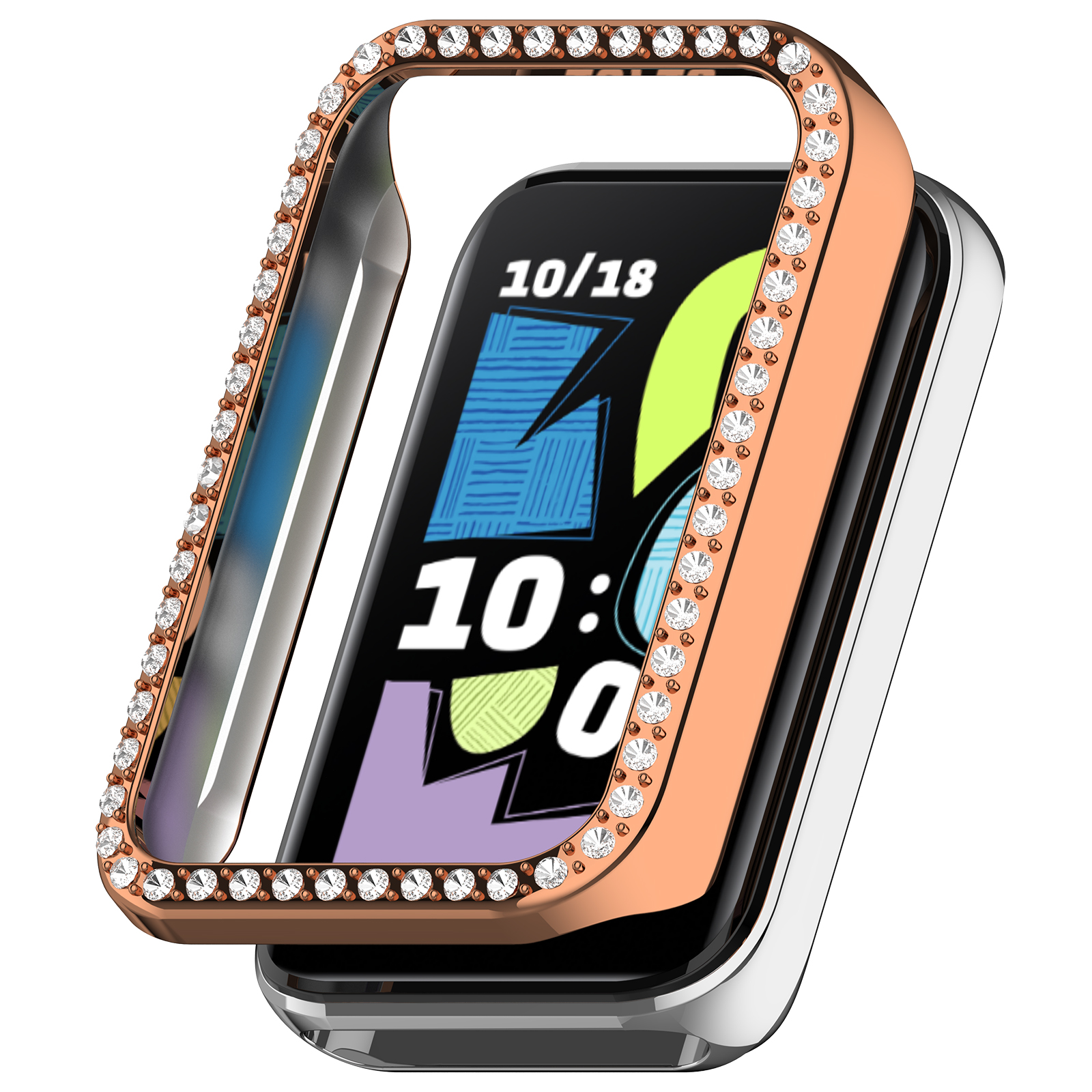 Honor  Жёсткий защитный бампер со стразами для Honor Band 10 розовое-золото