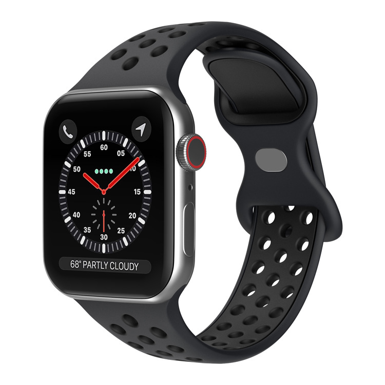 Apple Двухцветный спортивный силиконовый ремешок Apple Watch 1-9 / SE / ULTRA (42/44/45/49), размер L черный