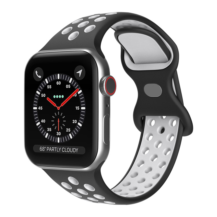 Apple Двухцветный спортивный силиконовый ремешок Apple Watch 1-9 / SE / ULTRA (42/44/45/49), размер L черно-белый