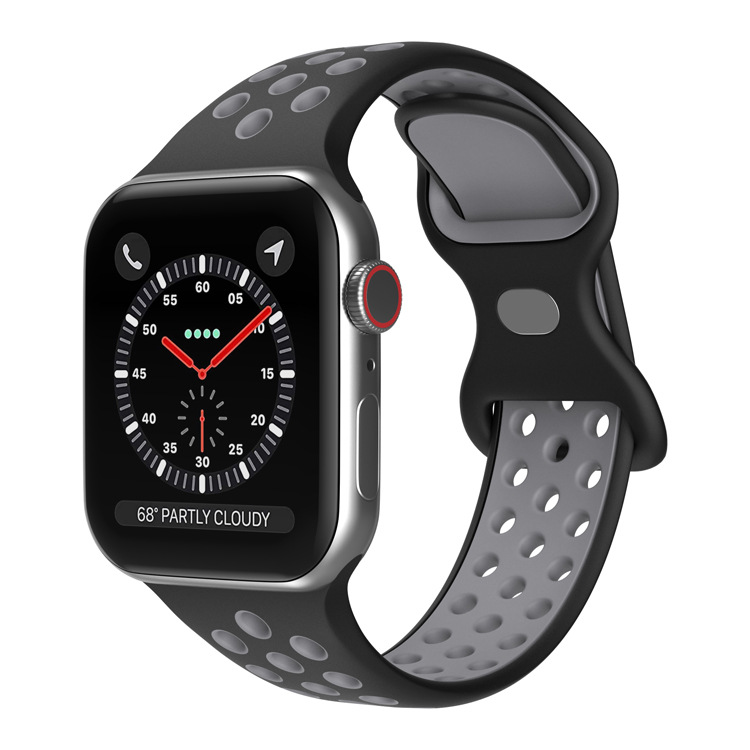 Apple Двухцветный спортивный силиконовый ремешок Apple Watch 1-9 / SE / ULTRA (42/44/45/49), размер L черно-серый