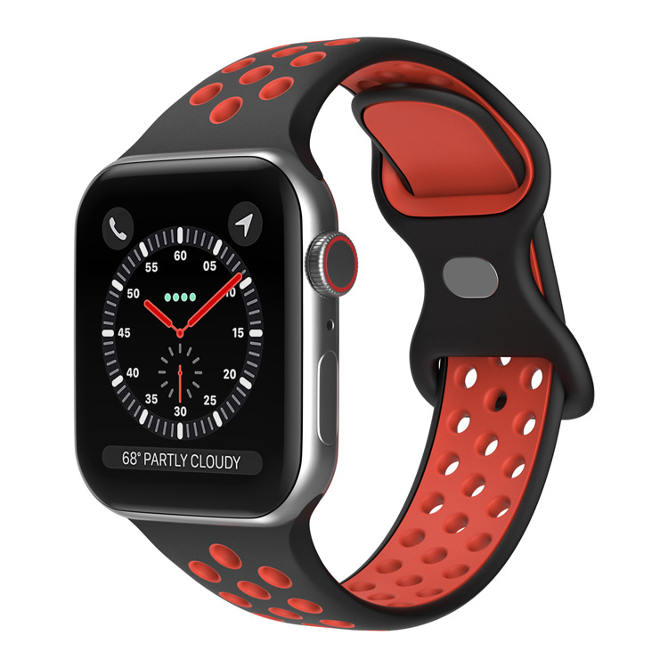 Apple Двухцветный спортивный силиконовый ремешок Apple Watch 1-9 / SE / ULTRA (42/44/45/49), размер L черно-красный
