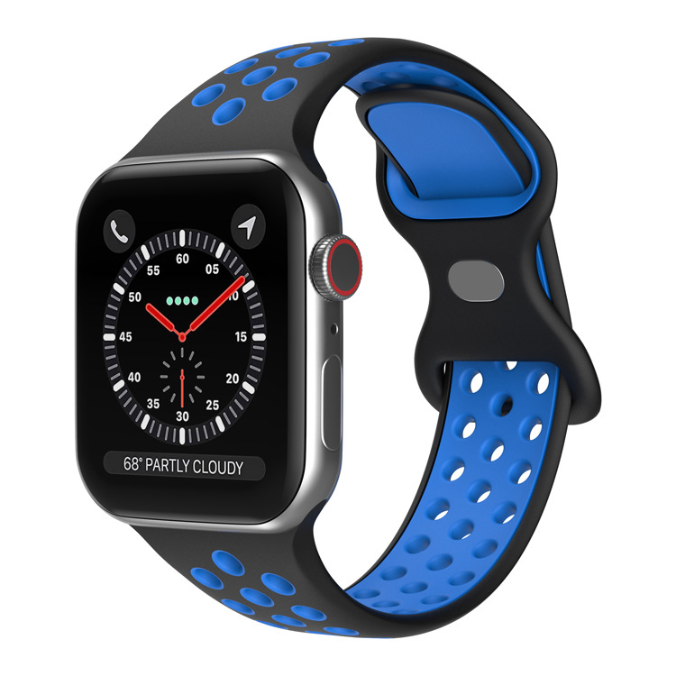 Apple Двухцветный спортивный силиконовый ремешок Apple Watch 1-9 / SE / ULTRA (42/44/45/49), размер L черно-синий