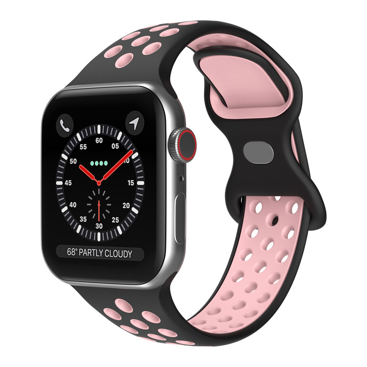 Apple Двухцветный спортивный силиконовый ремешок Apple Watch 1-9 / SE / ULTRA (42/44/45/49), размер L черно-розовый