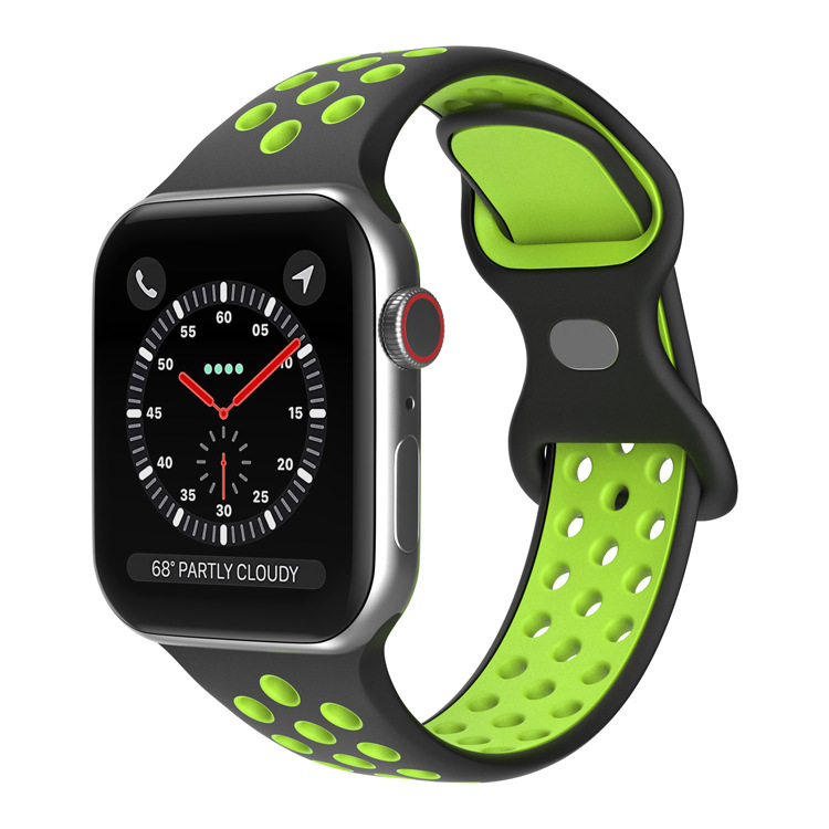 Apple Двухцветный спортивный силиконовый ремешок Apple Watch 1-9 / SE / ULTRA (42/44/45/49), размер L черно-зеленый