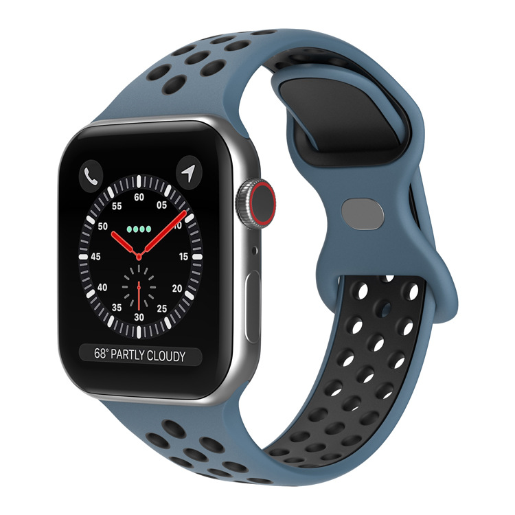 Apple Двухцветный спортивный силиконовый ремешок Apple Watch 1-9 / SE / ULTRA (42/44/45/49), размер L сине-черный