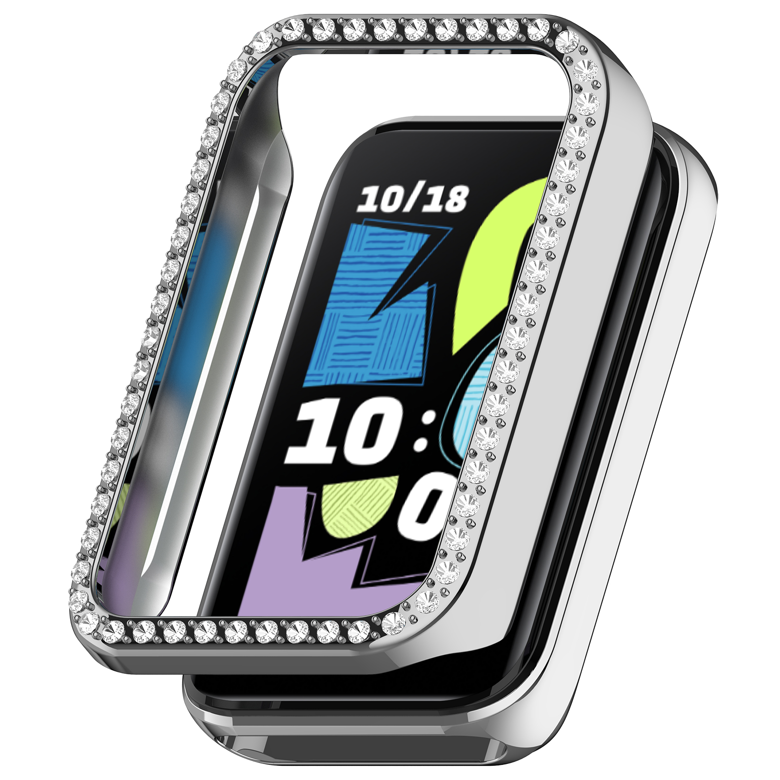 Honor  Жёсткий защитный бампер со стразами для Honor Band 10 серебристый